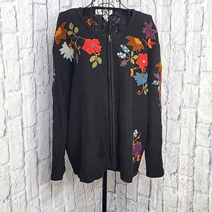 VINTAGE MARYLAND SQUARE Floral Embroidered Zip Up Cardigan Sweater PL‎